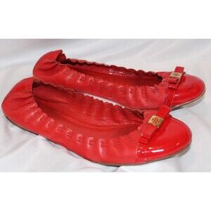 Tory Burch Romy Leather Ballet Flats‎ Red SZ 8